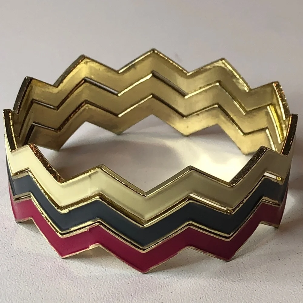 Chevron Zigzag Bangles in Gold and Pink